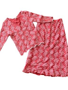 Y2K Pink and White Lace Stretch 2 Piece Skirt Set Size Small